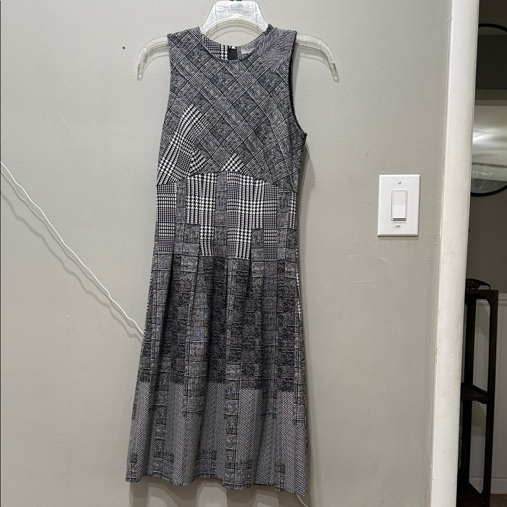 H&M Black and Gray Checkered Midi Dress